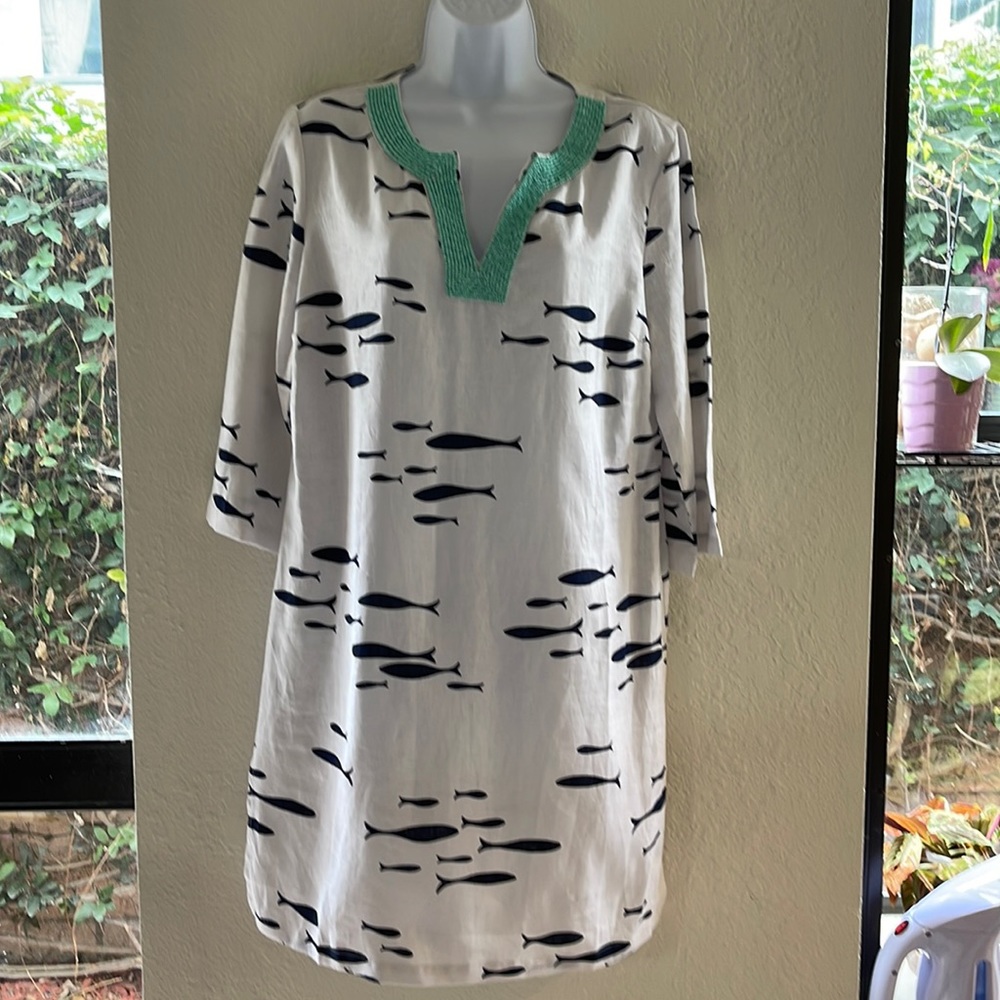 Talbots beaded linen tunic dress